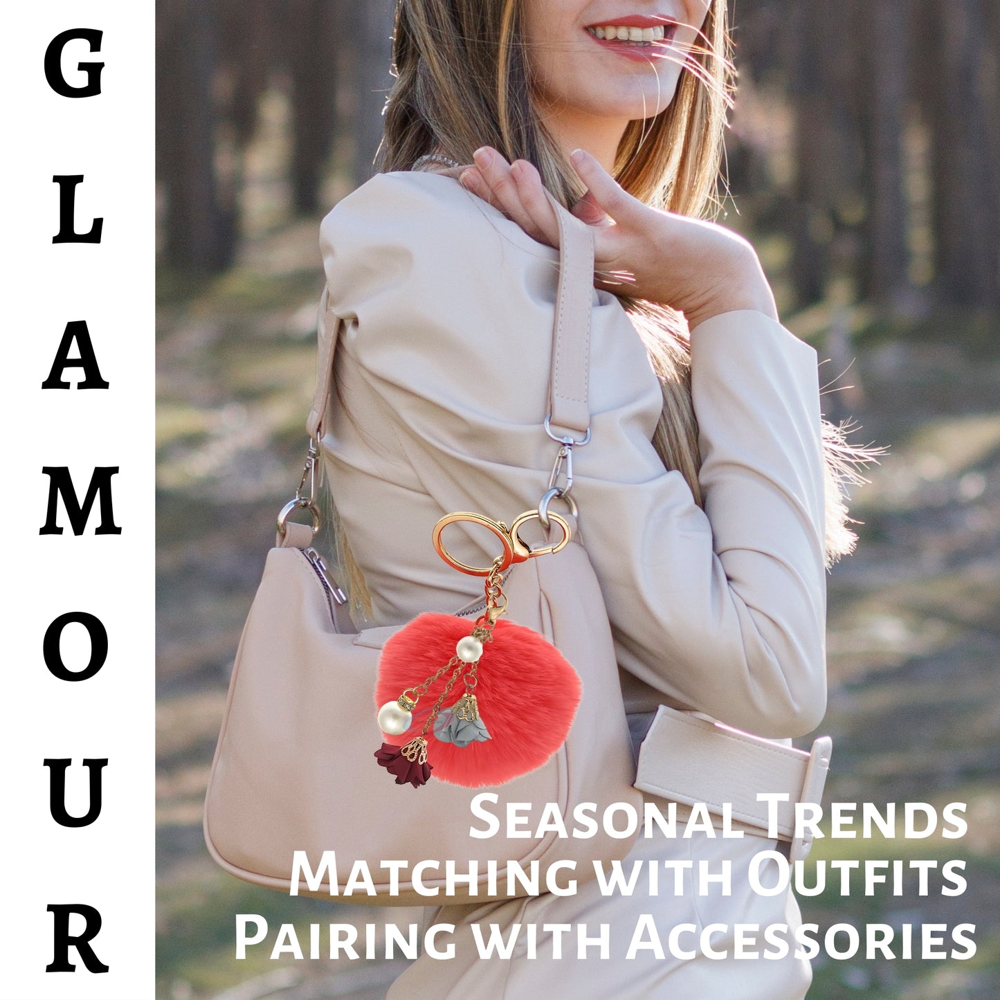 iAccessories Rose Pearl Pom Pom Keychain - Coral - iAccessories