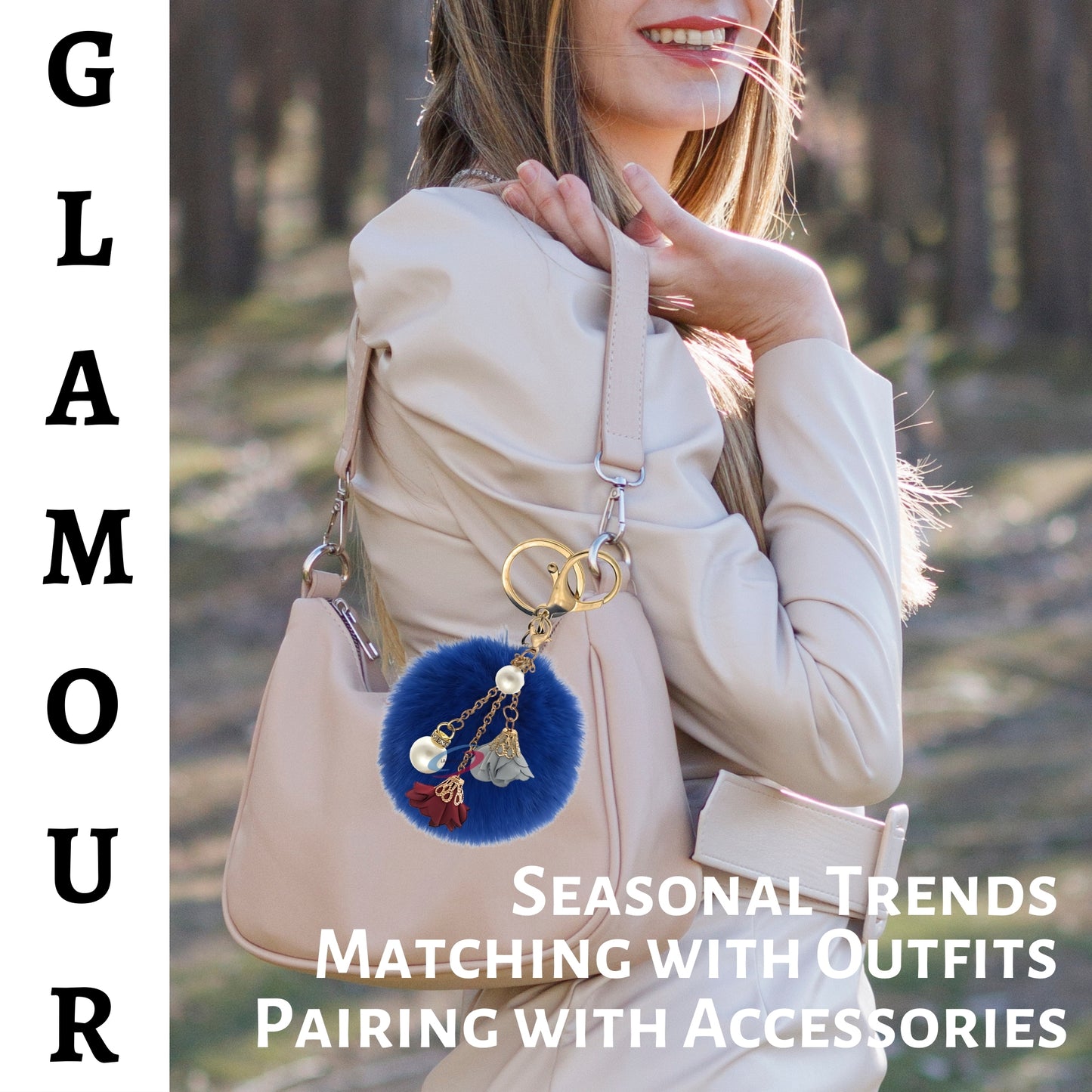 iAccessories Rose Pearl Pom Pom Keychain - Dark Blue - iAccessories