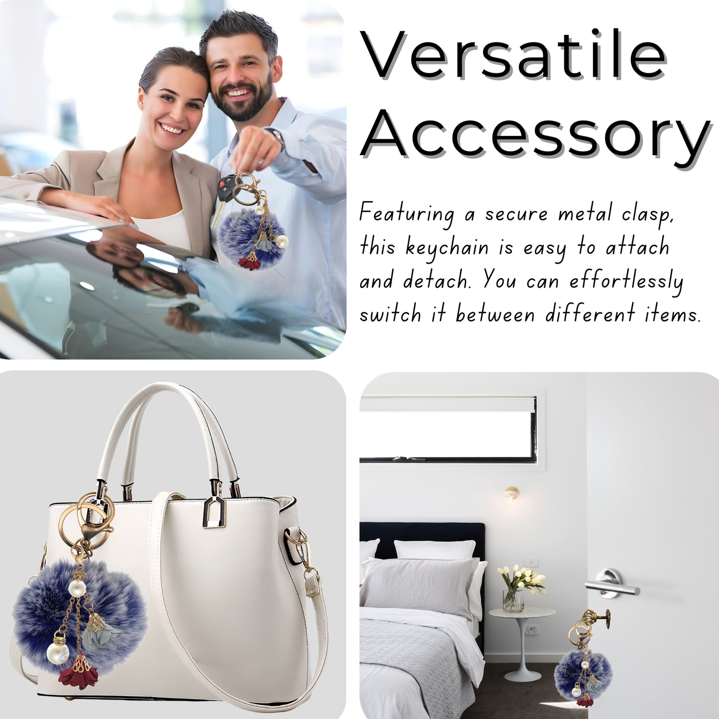 iAccessories Rose Pearl Pom Pom Keychain -Frosted Blue - iAccessories