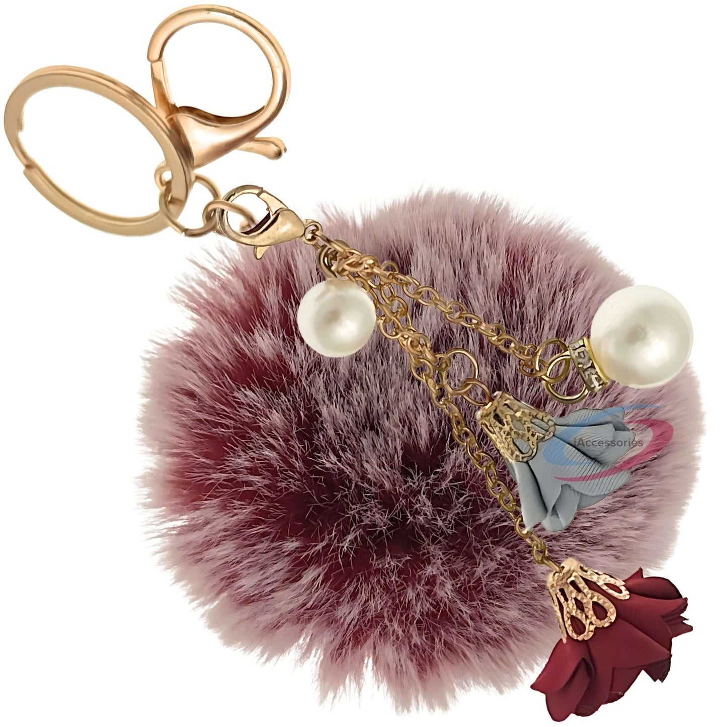 iAccessories Rose Pearl Pom Pom Keychain -Frosted Red - iAccessories