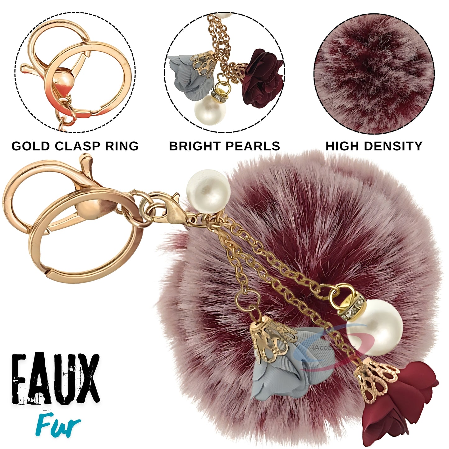 iAccessories Rose Pearl Pom Pom Keychain -Frosted Red - iAccessories