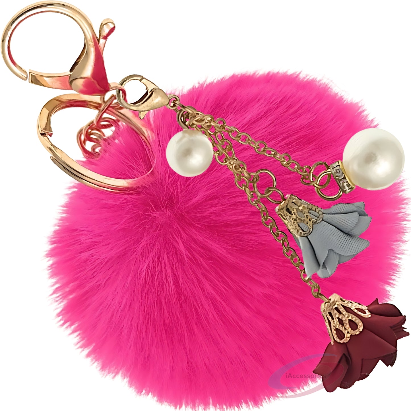 iAccessories Rose Pearl Pom Pom Keychain - Hot Pink - iAccessories