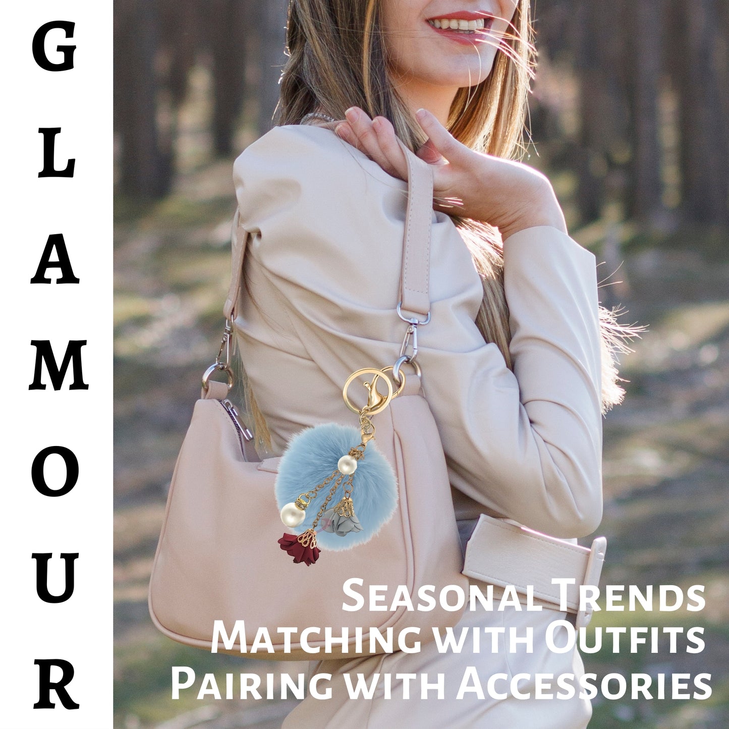 View details for iAccessories Rose Pearl Pom Pom Keychain - Light Blue iAccessories Rose Pearl Pom Pom Keychain - Light Blue