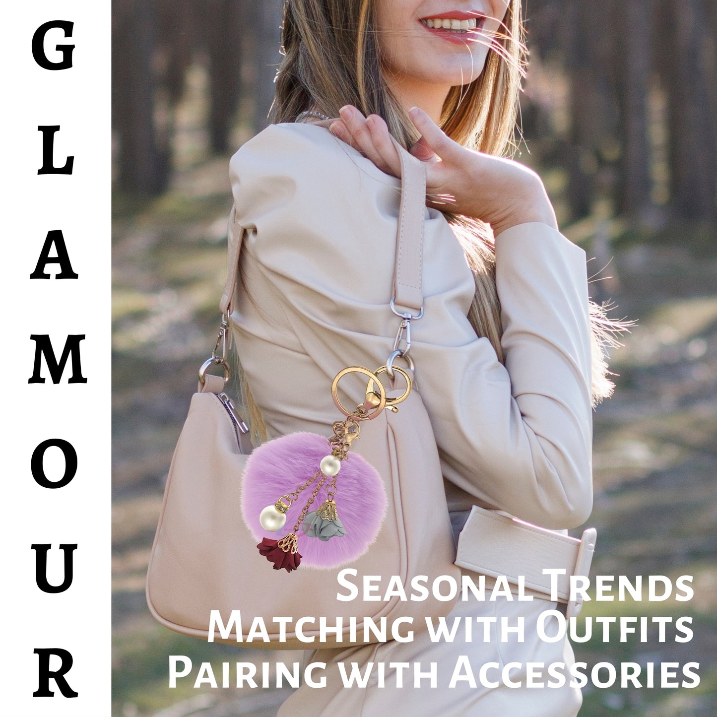 iAccessories Rose Pearl Pom Pom Keychain - Light Purple - iAccessories