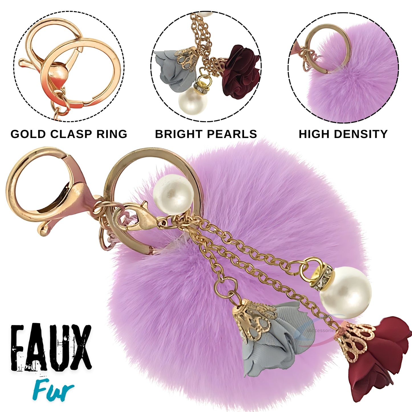 iAccessories Rose Pearl Pom Pom Keychain - Light Purple - iAccessories