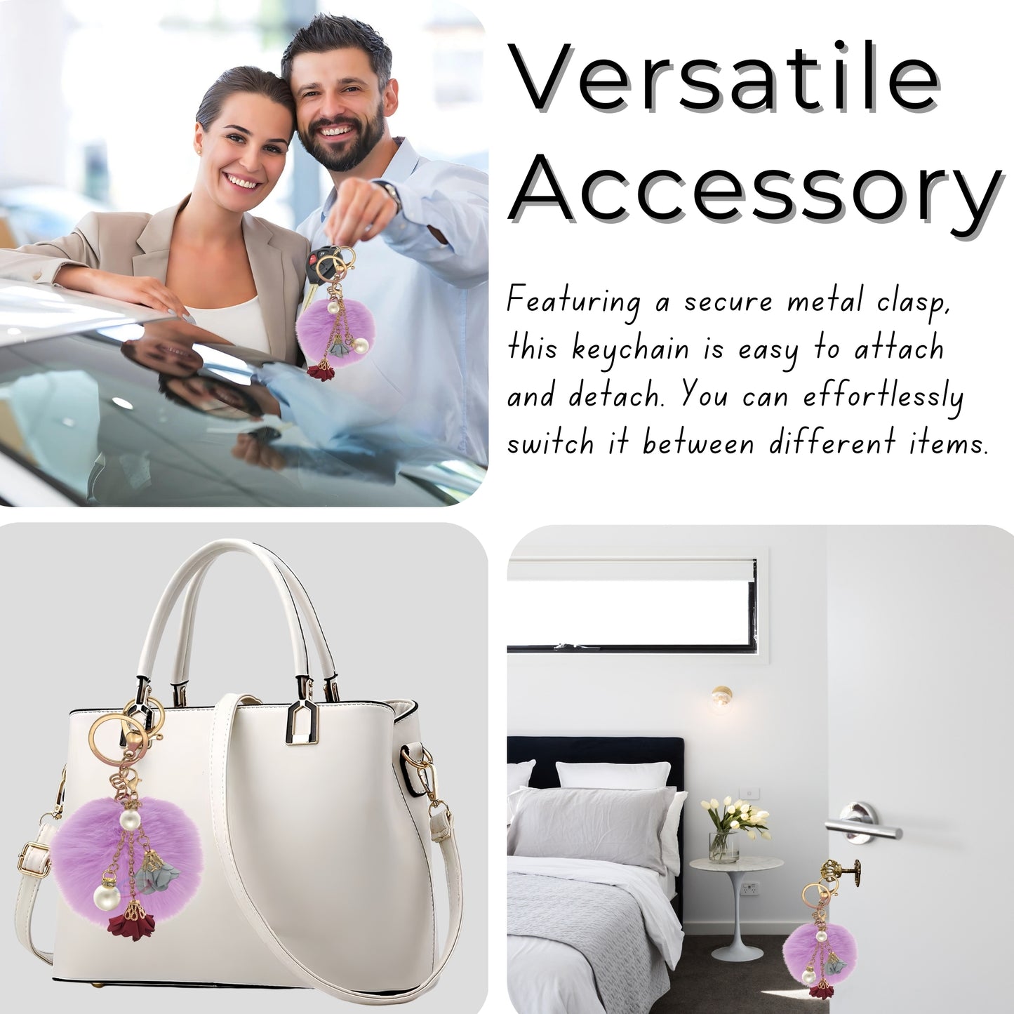 iAccessories Rose Pearl Pom Pom Keychain - Light Purple - iAccessories