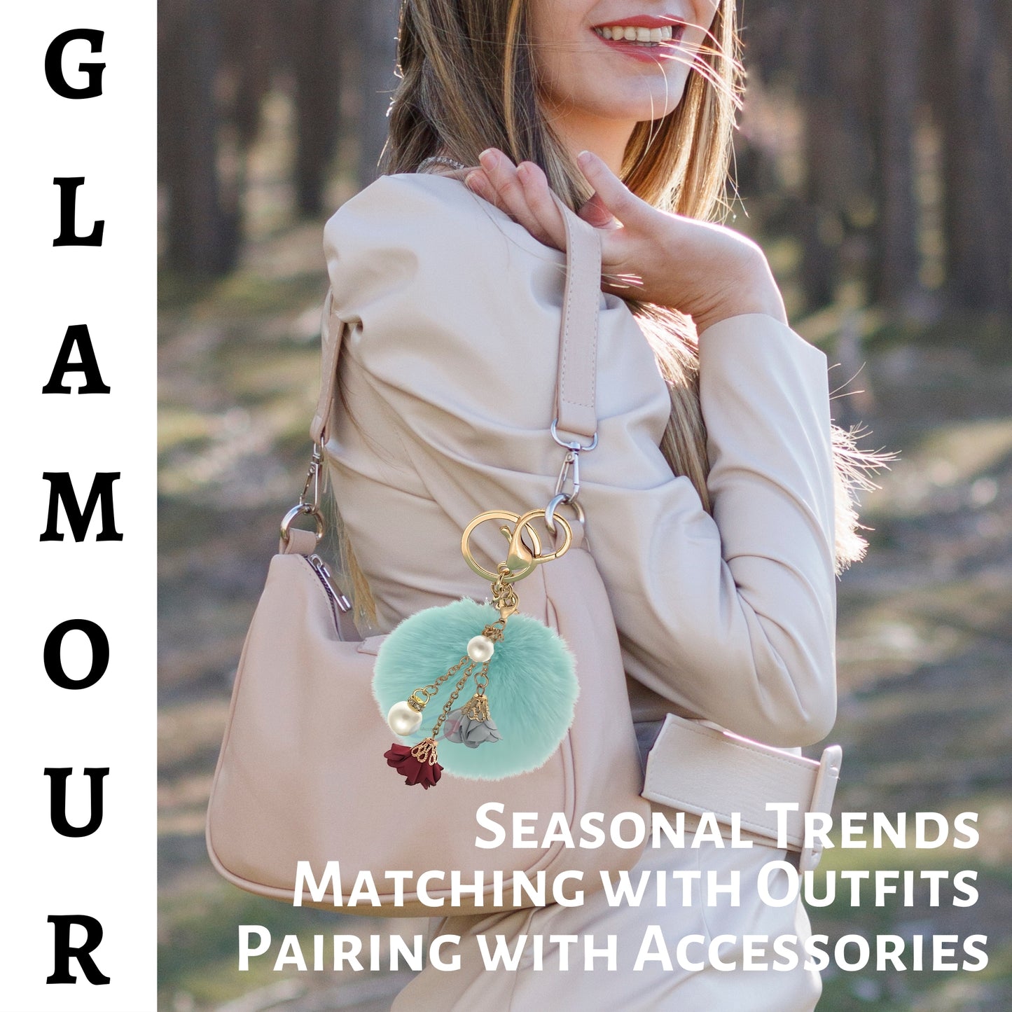 iAccessories Rose Pearl Pom Pom Keychain - Mint Green - iAccessories