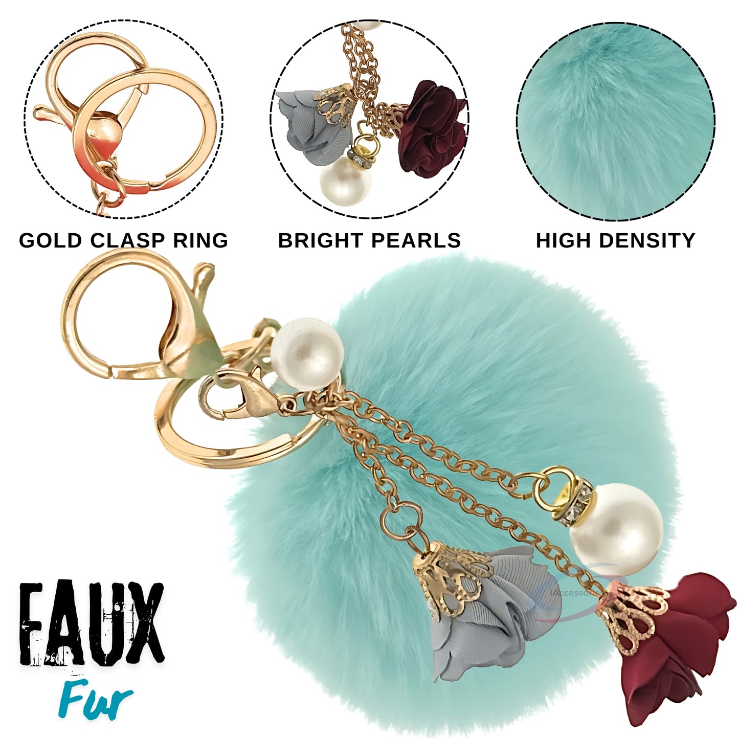 iAccessories Rose Pearl Pom Pom Keychain - Mint Green - iAccessories