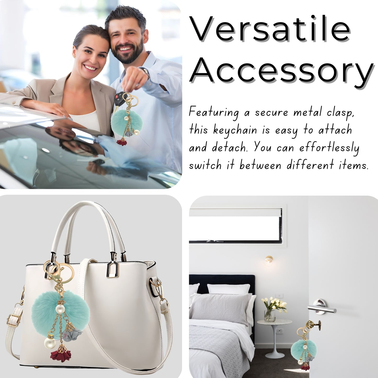 iAccessories Rose Pearl Pom Pom Keychain - Mint Green - iAccessories