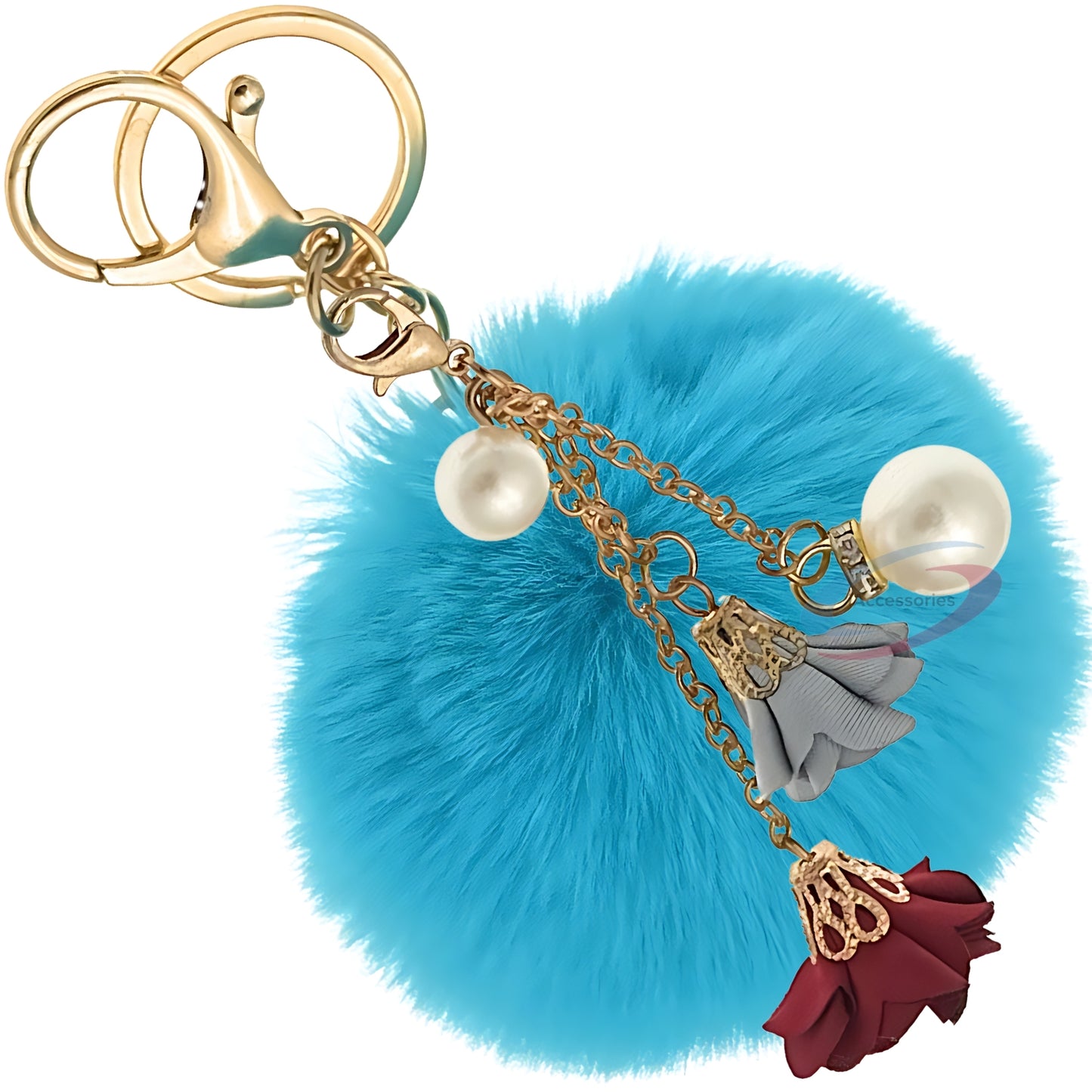 iAccessories Rose Pearl Pom Pom Keychain - Peacock Blue - iAccessories