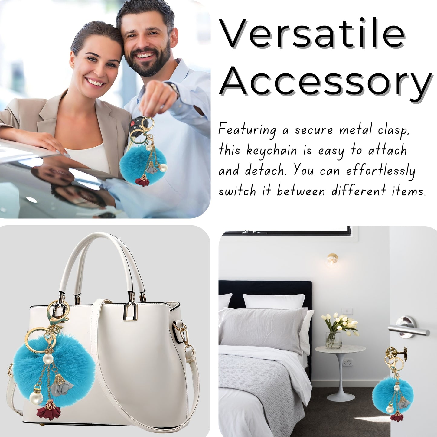 iAccessories Rose Pearl Pom Pom Keychain - Peacock Blue - iAccessories