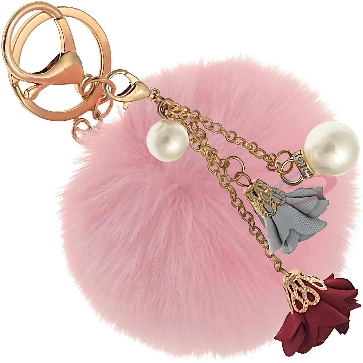 iAccessories Rose Pearl Pom Pom Keychain - Pink - iAccessories