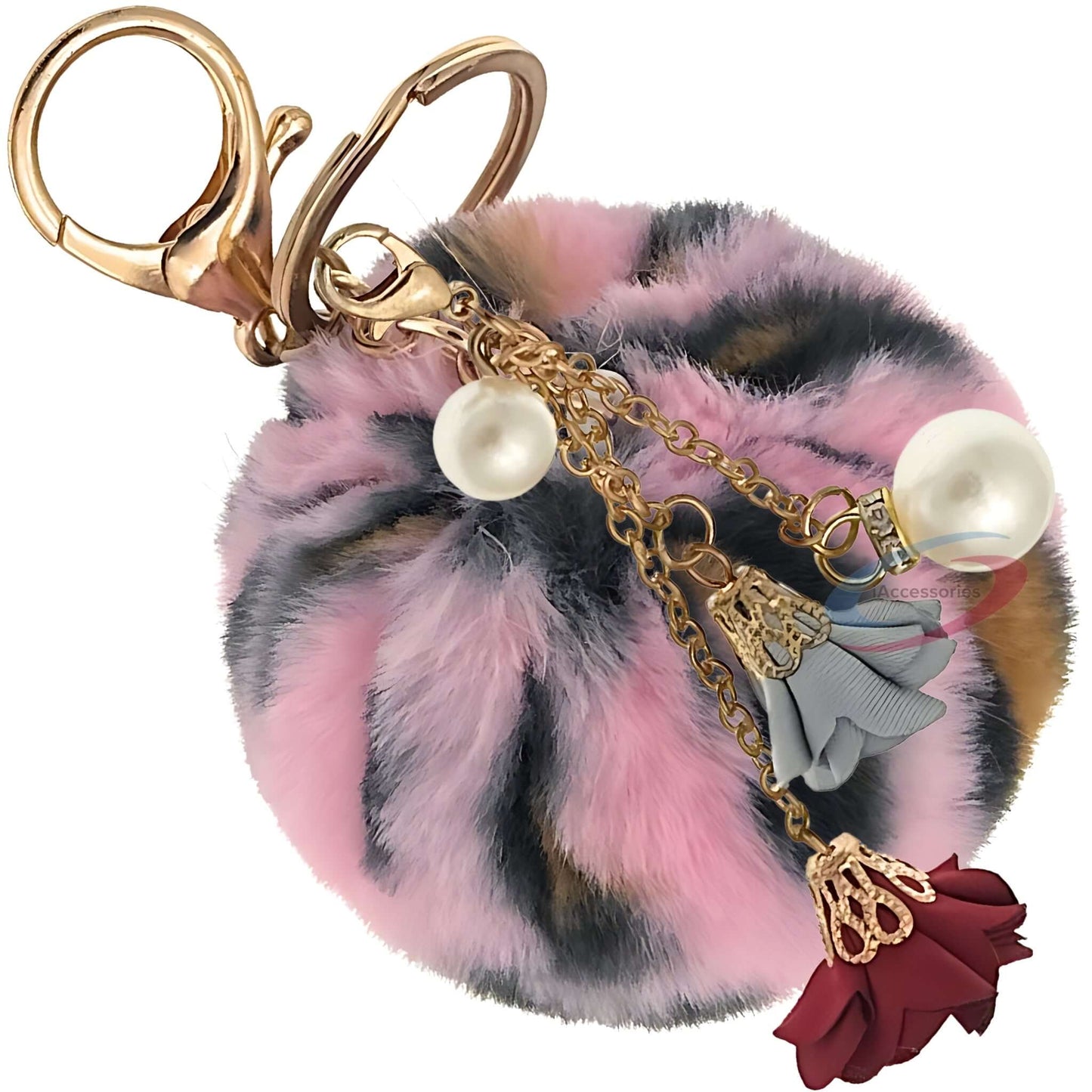 iAccessories Rose Pearl Pom Pom Keychain - Pink Lepo - iAccessories