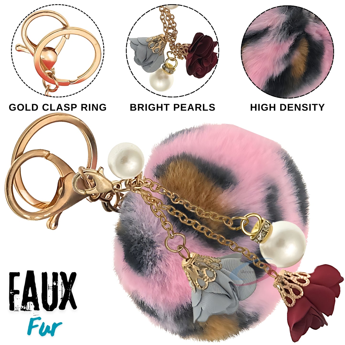 iAccessories Rose Pearl Pom Pom Keychain - Pink Lepo - iAccessories