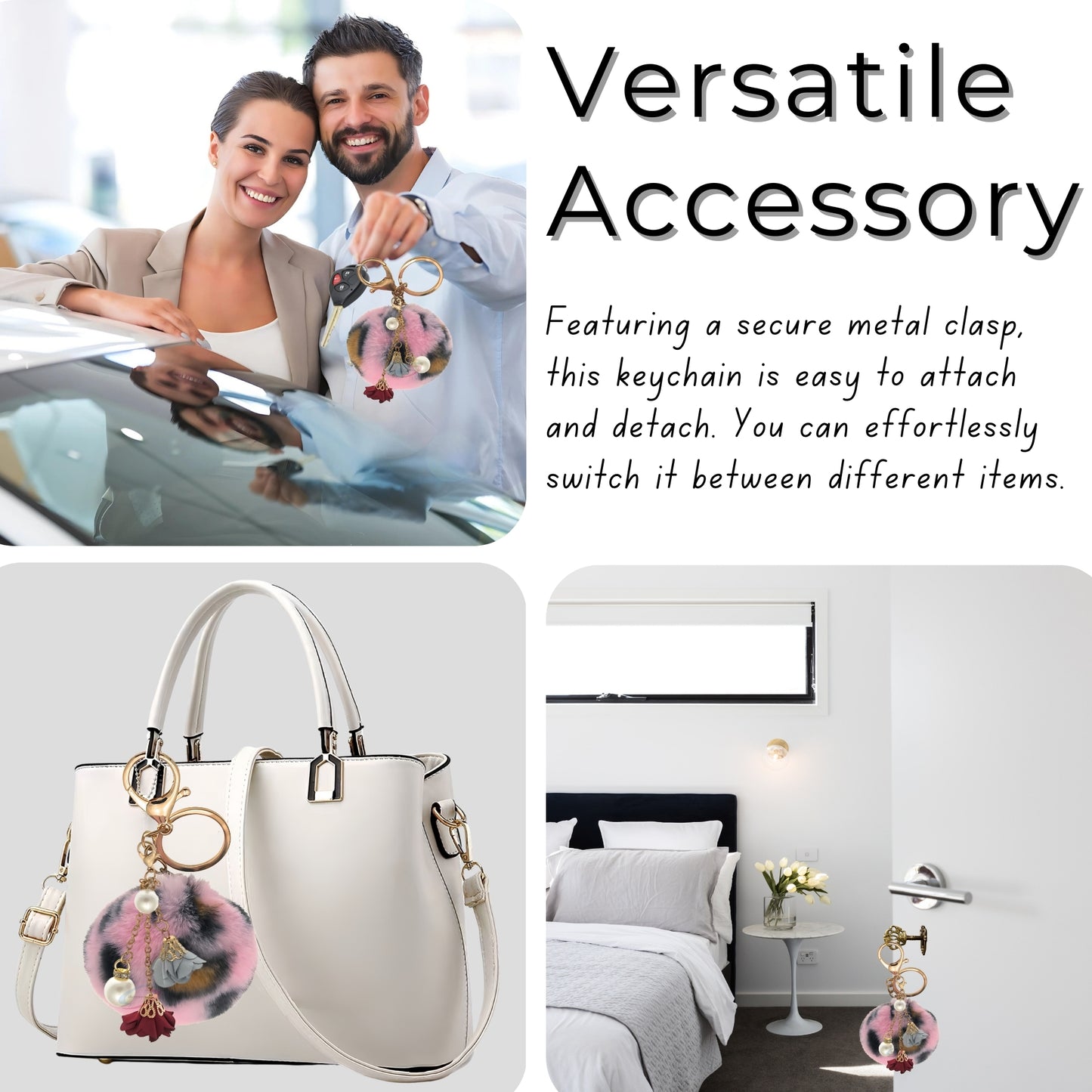 iAccessories Rose Pearl Pom Pom Keychain - Pink Lepo - iAccessories