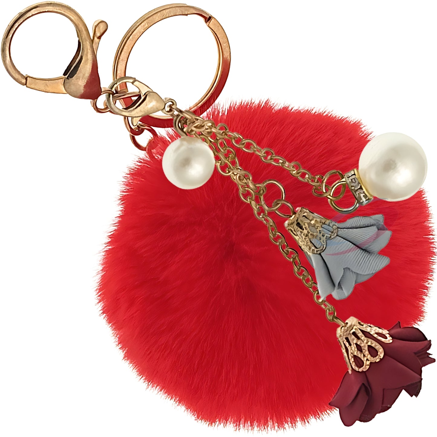 iAccessories Rose Pearl Pom Pom Keychain - Red - iAccessories