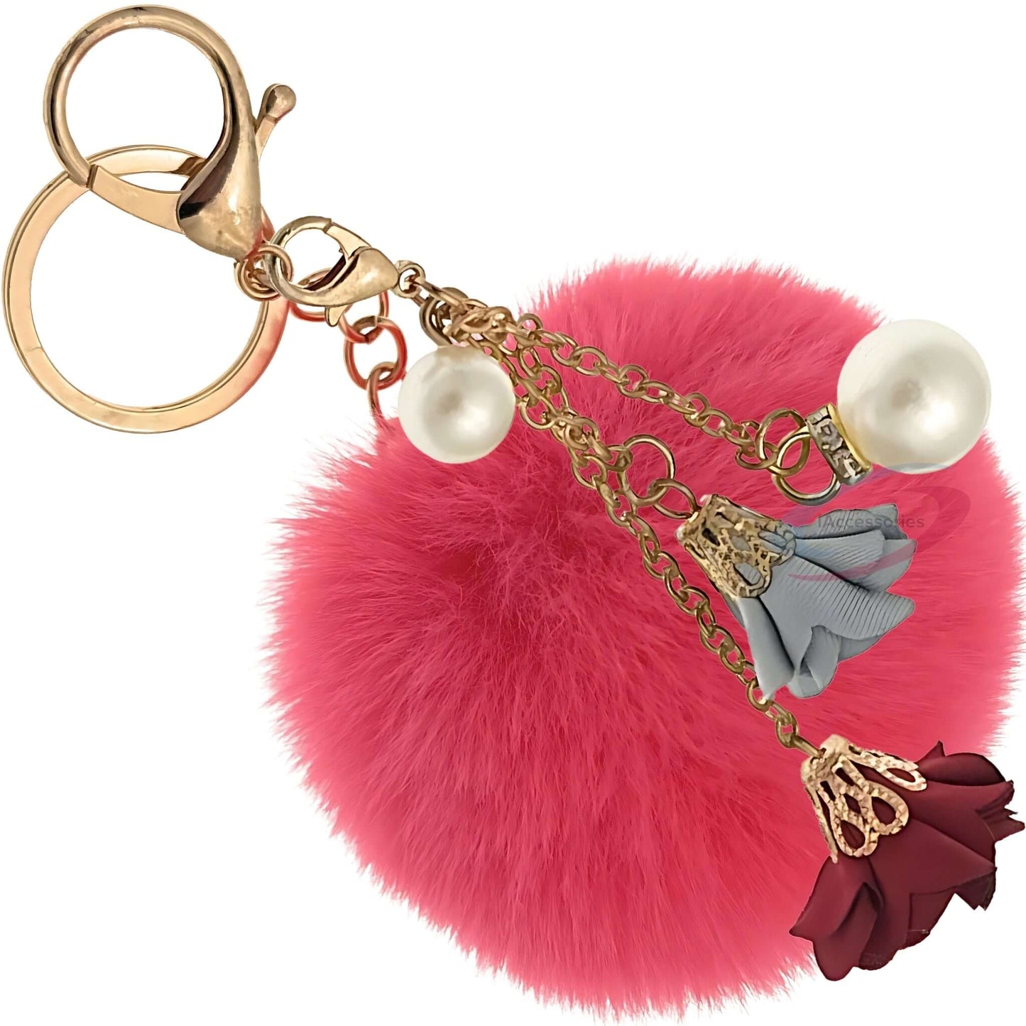 iAccessories Rose Pearl Pom Pom Keychain - Rose - iAccessories