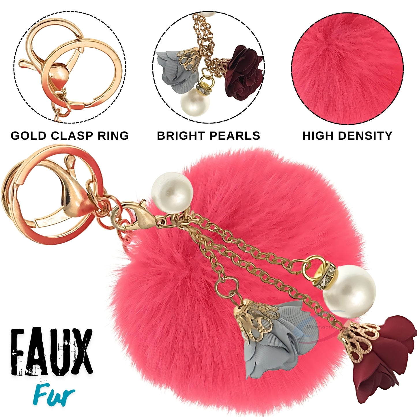 iAccessories Rose Pearl Pom Pom Keychain - Rose - iAccessories
