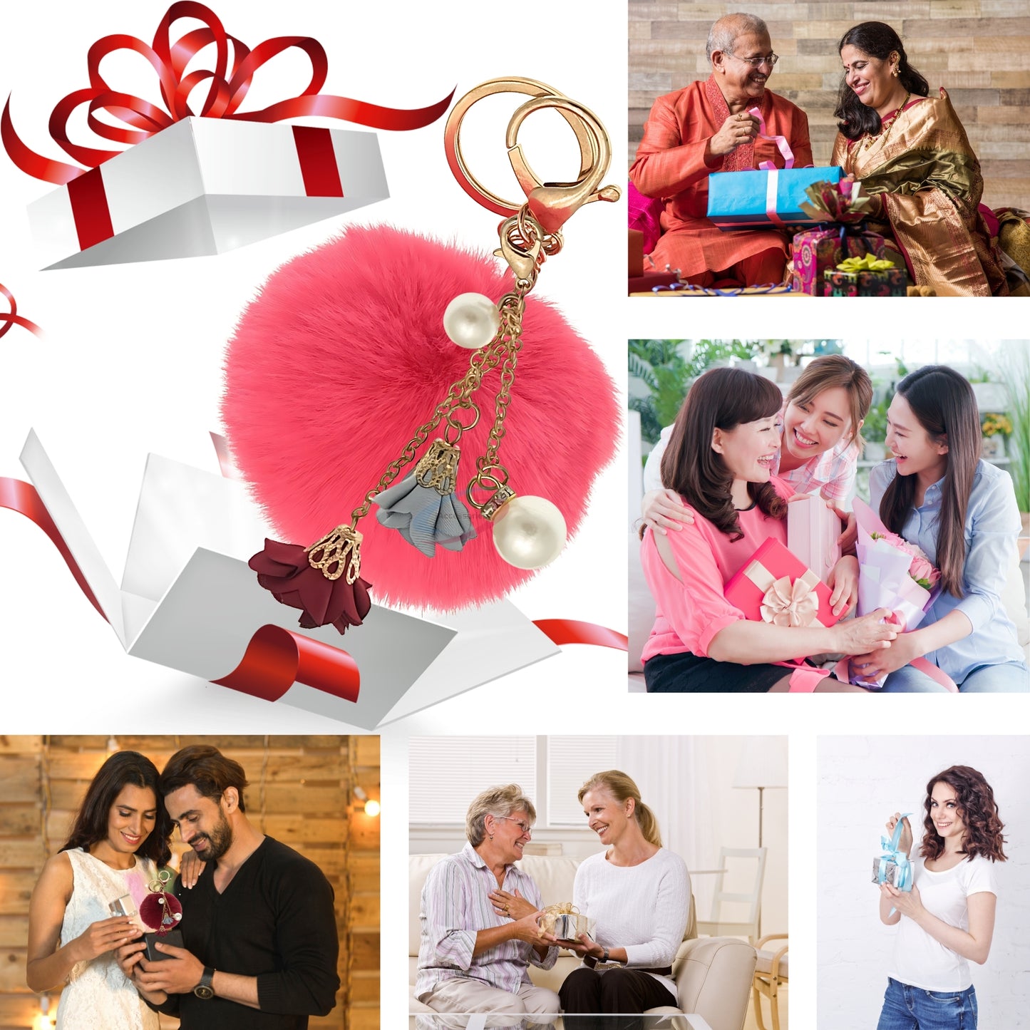 iAccessories Rose Pearl Pom Pom Keychain - Rose - iAccessories