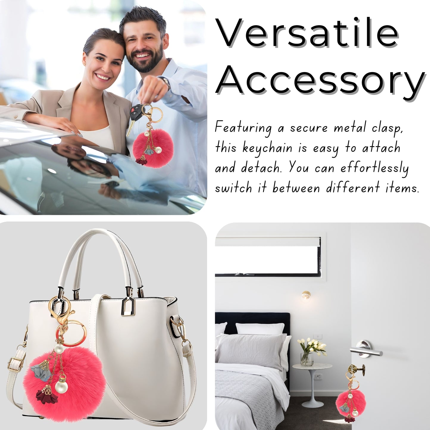 iAccessories Rose Pearl Pom Pom Keychain - Rose - iAccessories