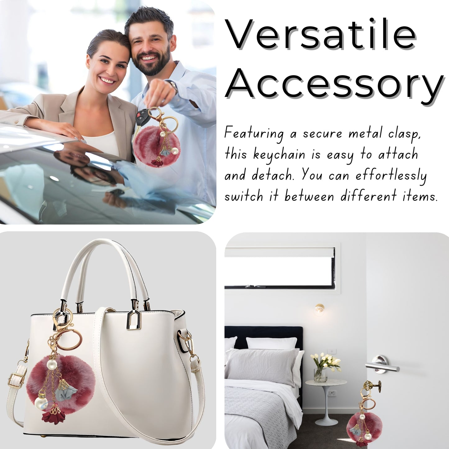 iAccessories Rose Pearl Pom Pom Keychain - Rose lepo - iAccessories