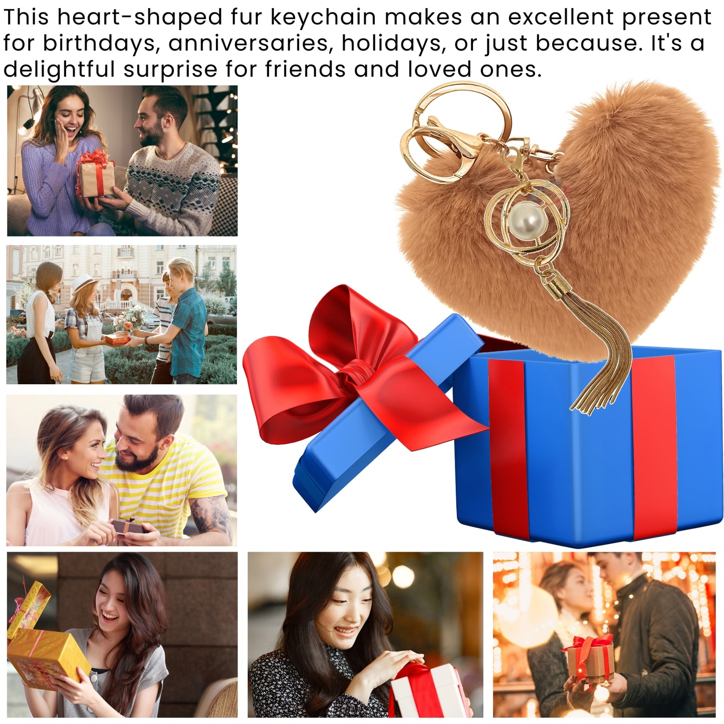 iAccessories Fluffy Soft Faux Fur Pompom Heart Keychain - Fashionable Pearl Tassel Pendant Charm for Girls | Perfect for Bags, Purses, Wallets, Cars, Bikes, Scooty, Home Keys - Brown - iAccessories