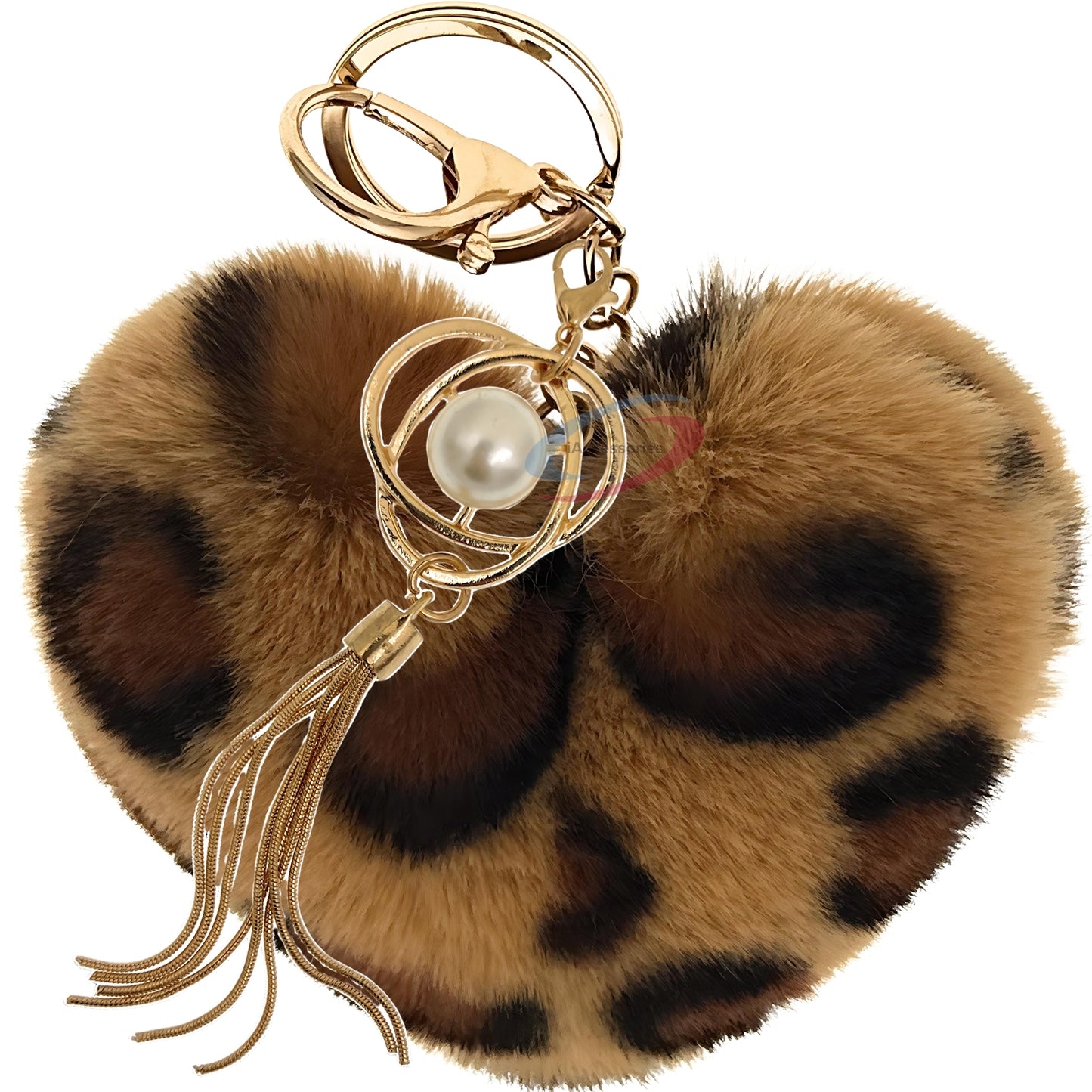 iAccessories Fluffy Soft Faux Fur Pompom Heart Keychain - Fashionable Pearl Tassel Pendant Charm for Girls | Perfect for Bags, Purses, Wallets, Cars, Bikes, Scooty, Home Keys - Brown Lepo - iAccessories