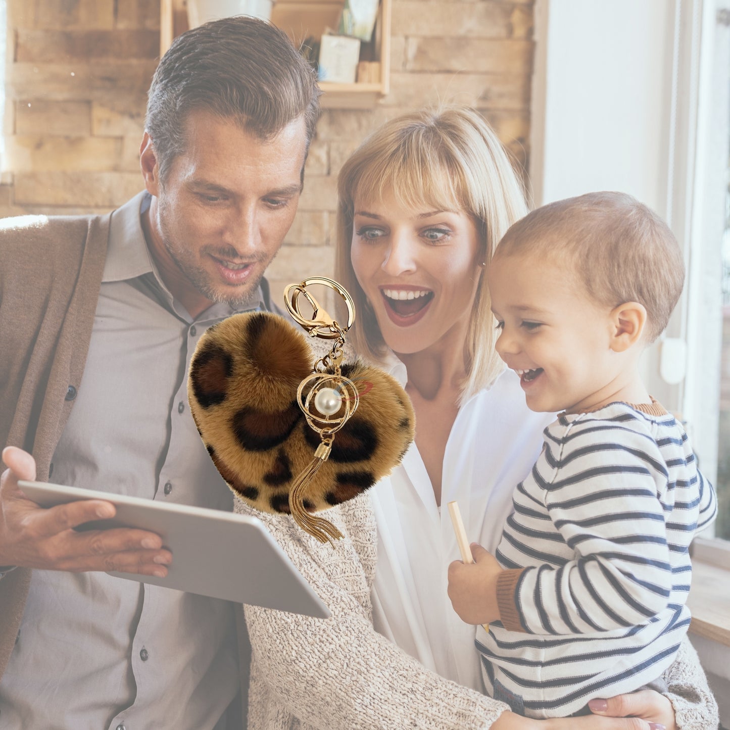 iAccessories Fluffy Soft Faux Fur Pompom Heart Keychain - Fashionable Pearl Tassel Pendant Charm for Girls | Perfect for Bags, Purses, Wallets, Cars, Bikes, Scooty, Home Keys - Brown Lepo - iAccessories