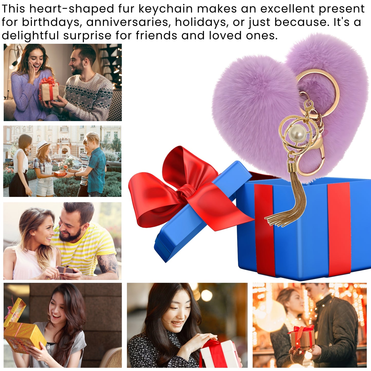 iAccessories Fluffy Soft Faux Fur Pompom Heart Keychain - Fashionable Pearl Tassel Pendant Charm for Girls | Perfect for Bags, Purses, Wallets, Cars, Bikes, Scooty, Home Keys - Light Purple - iAccessories