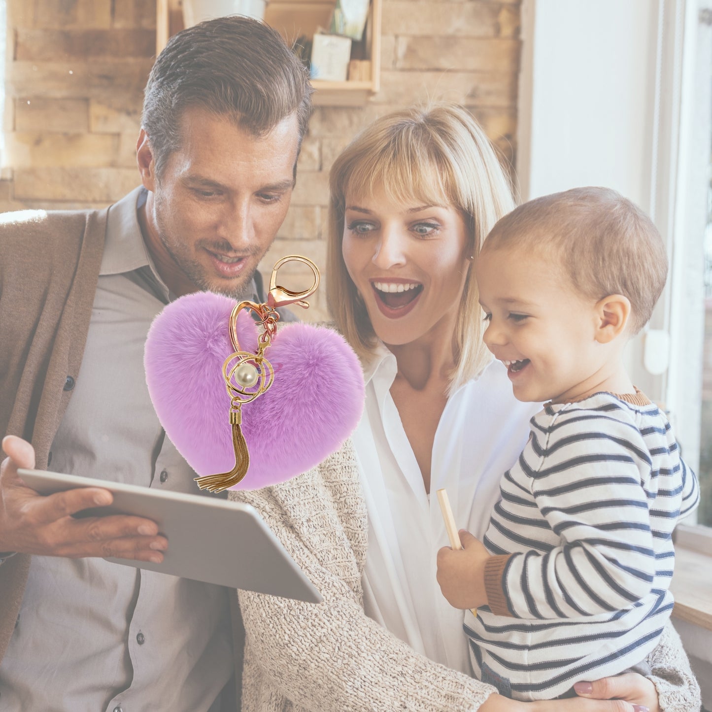 iAccessories Fluffy Soft Faux Fur Pompom Heart Keychain - Fashionable Pearl Tassel Pendant Charm for Girls | Perfect for Bags, Purses, Wallets, Cars, Bikes, Scooty, Home Keys - Light Purple - iAccessories