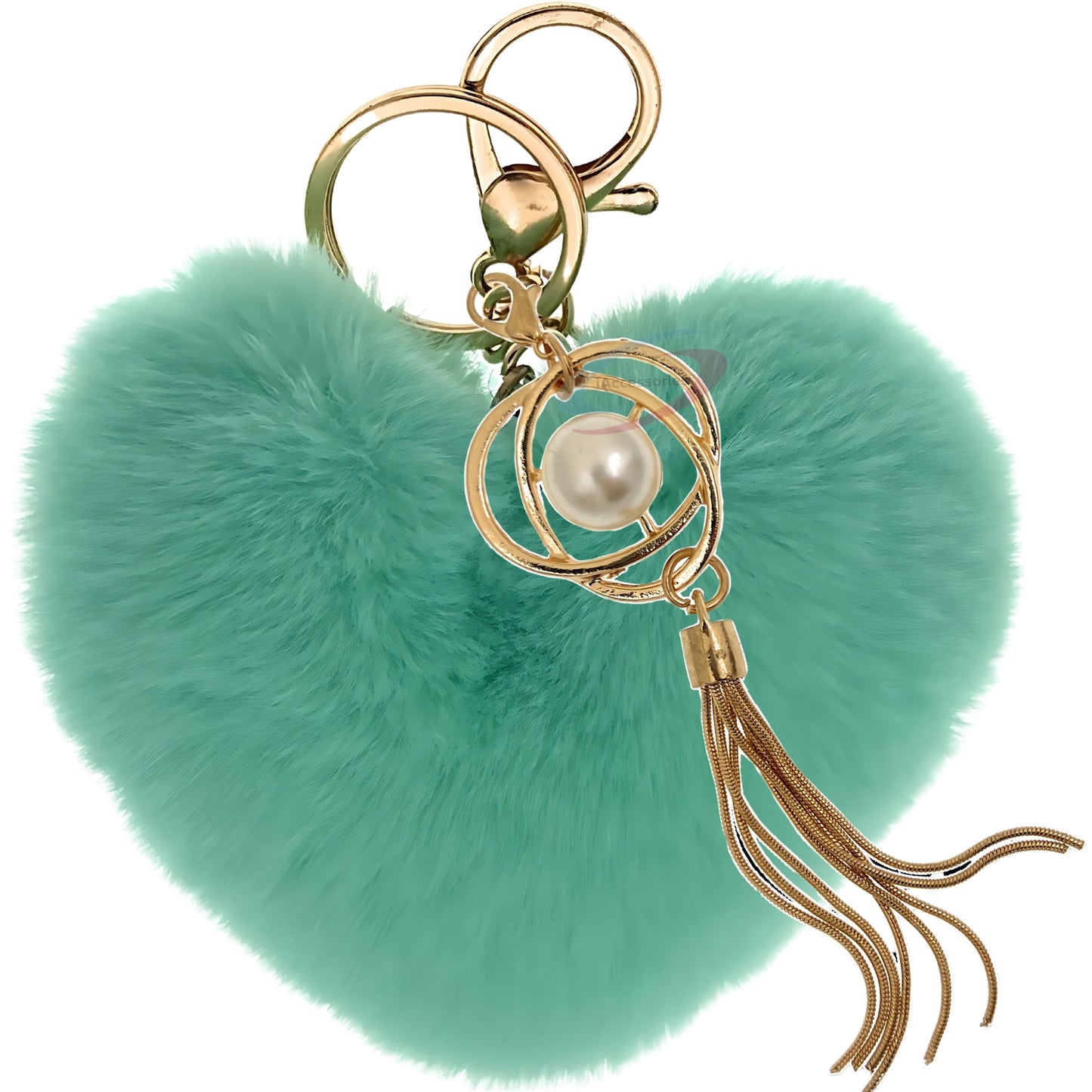 iAccessories Fluffy Soft Faux Fur Pompom Heart Keychain - Fashionable Pearl Tassel Pendant Charm for Girls | Perfect for Bags, Purses, Wallets, Cars, Bikes, Scooty, Home Keys - Mint Green - iAccessories