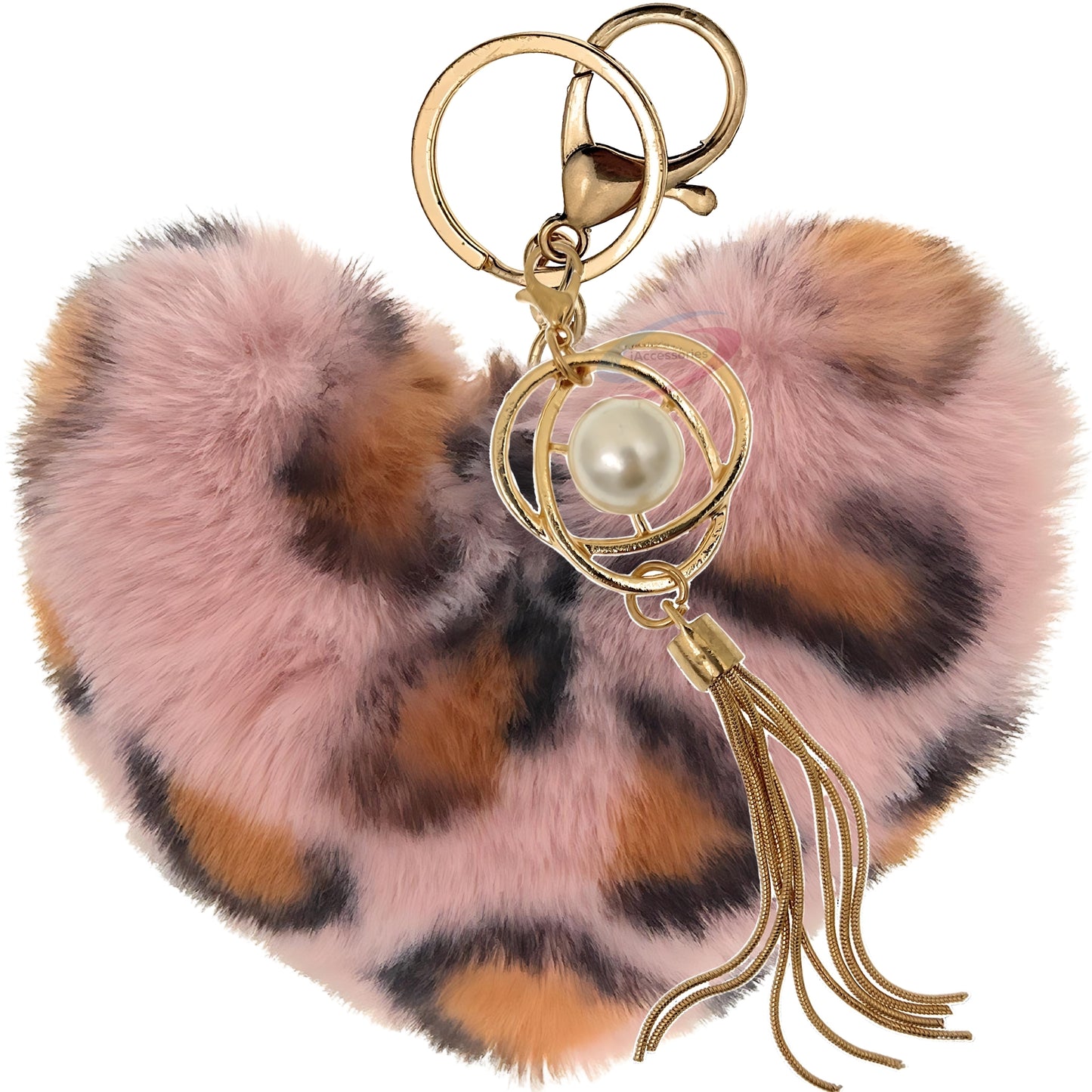 iAccessories Fluffy Soft Faux Fur Pompom Heart Keychain - Fashionable Pearl Tassel Pendant Charm for Girls | Perfect for Bags, Purses, Wallets, Cars, Bikes, Scooty, Home Keys - Pink Lepo - iAccessories
