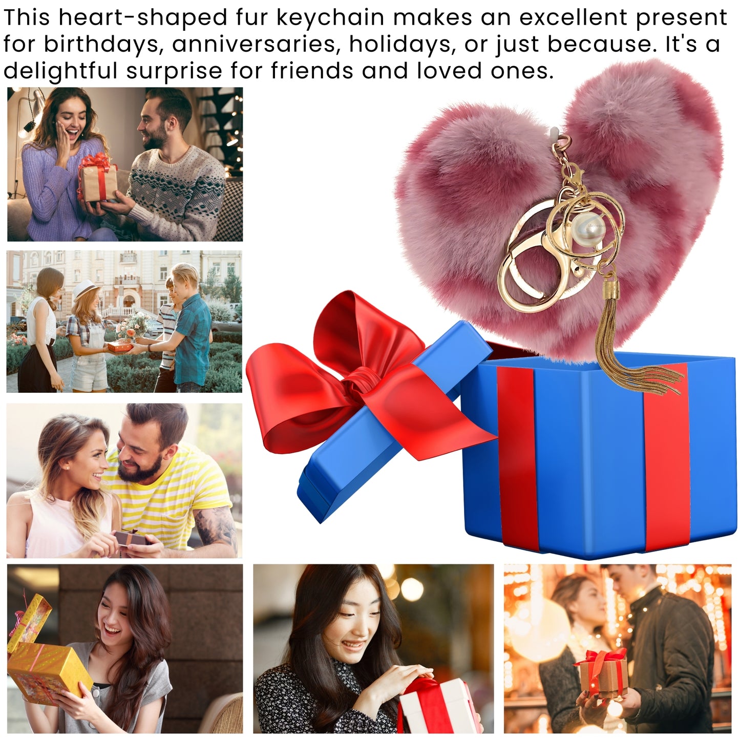iAccessories Fluffy Soft Faux Fur Pompom Heart Keychain - Fashionable Pearl Tassel Pendant Charm for Girls | Perfect for Bags, Purses, Wallets, Cars, Bikes, Scooty, Home Keys - Rose Lepo - iAccessories