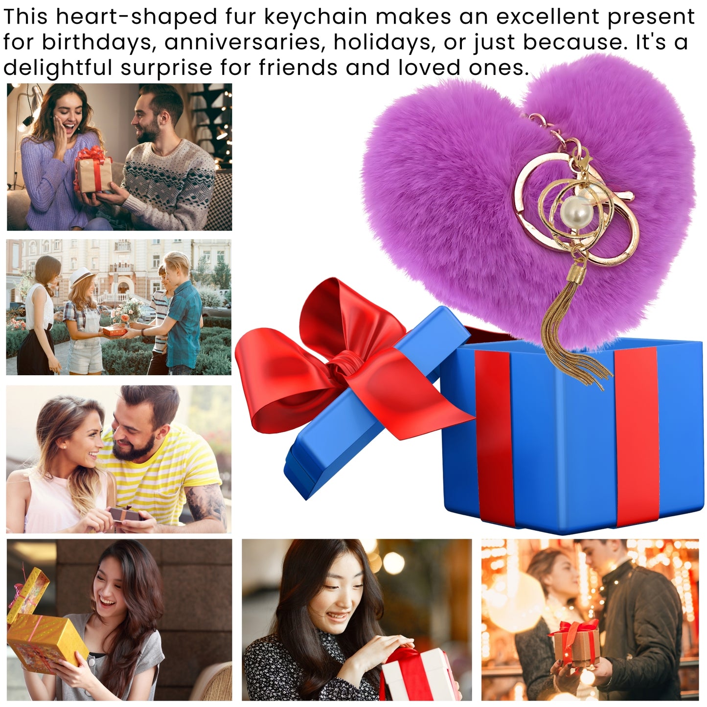 iAccessories Fluffy Soft Faux Fur Pompom Heart Keychain - Fashionable Pearl Tassel Pendant Charm for Girls | Perfect for Bags, Purses, Wallets, Cars, Bikes, Scooty, Home Keys - Violet - iAccessories