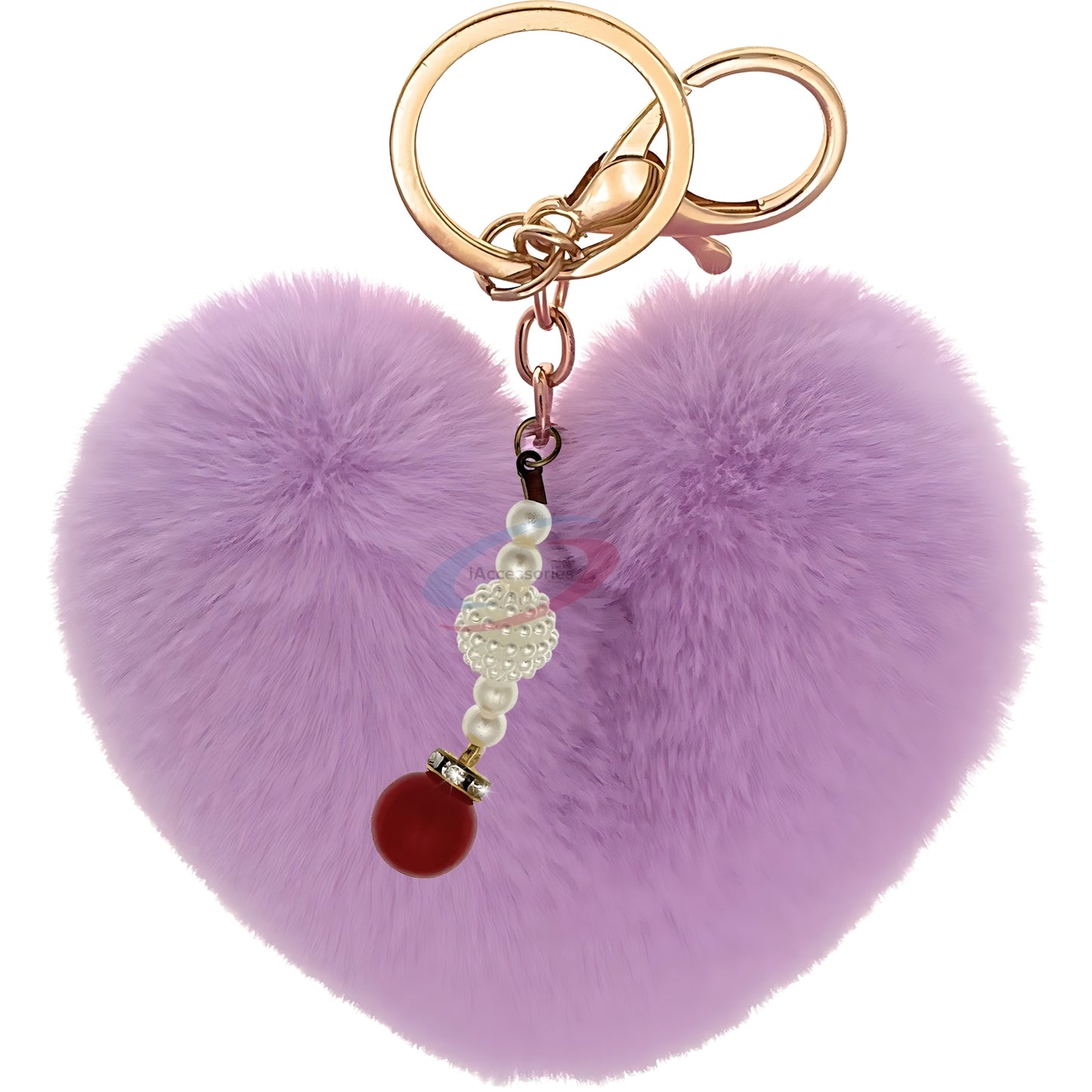 iAccessories Soft Faux Fur Pompom Heart Keychain with Pearl Pendant - Purple - iAccessories
