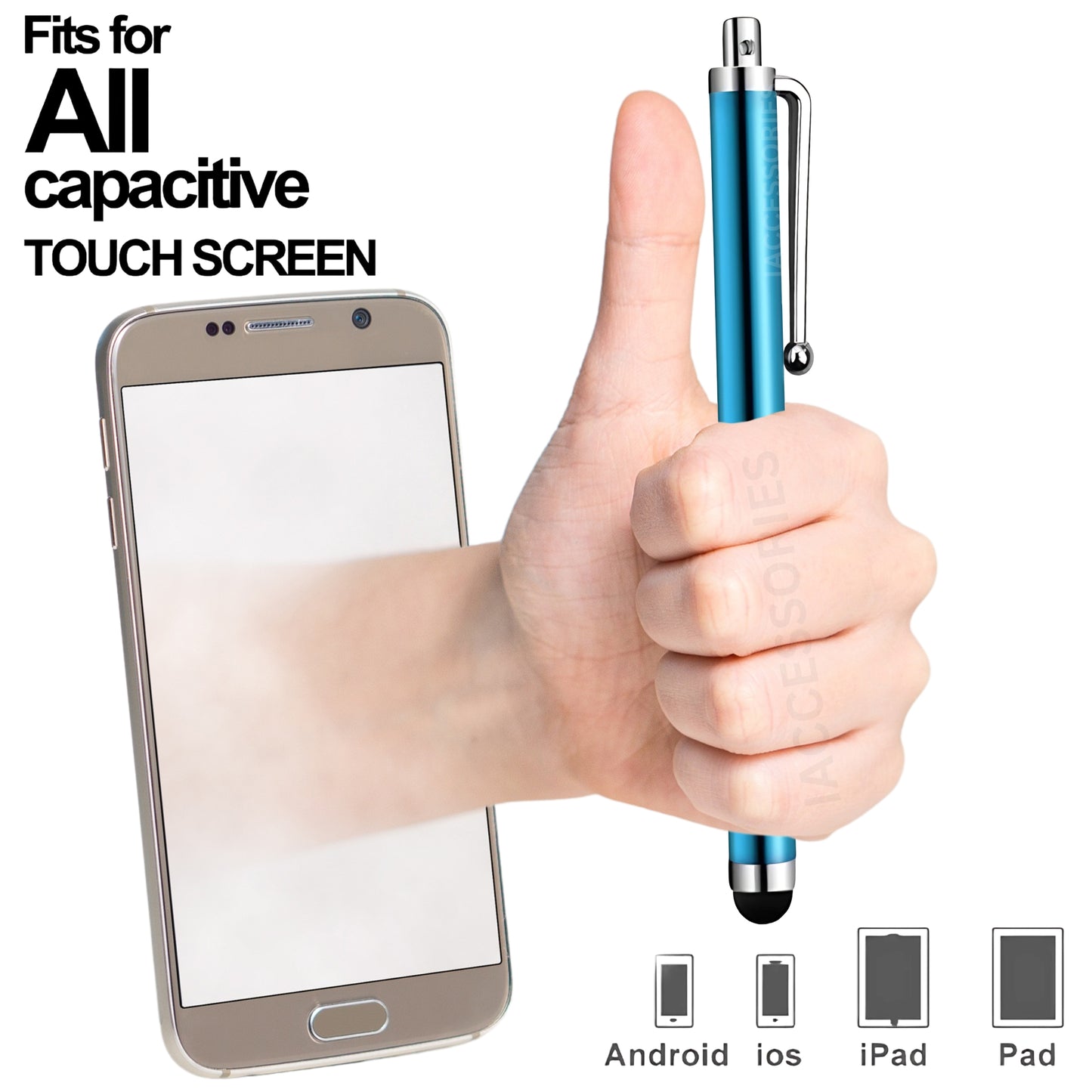 Universal Capacitive Stylus Pens - Pack of 5 (Aqua Blue)