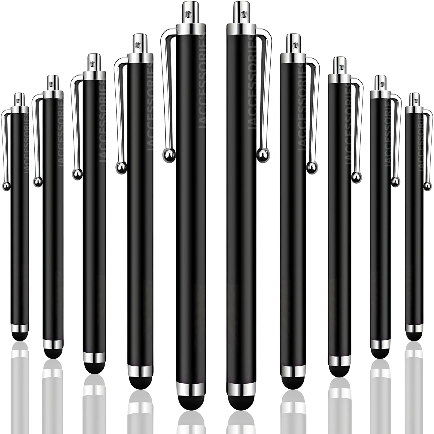iAccessories Universal Capacitive Stylus Pens for All Touchscreen Devices Compatible with iPhone, iPad, Android Tablets, Mobile Phones - Pack of 10 - Black - iAccessories