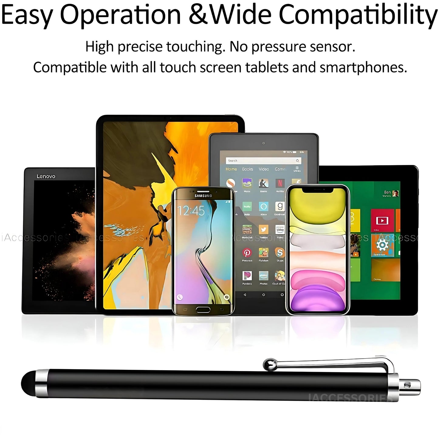 iAccessories Universal Capacitive Stylus Pens for All Touchscreen Devices Compatible with iPhone, iPad, Android Tablets, Mobile Phones - Pack of 10 - Black - iAccessories