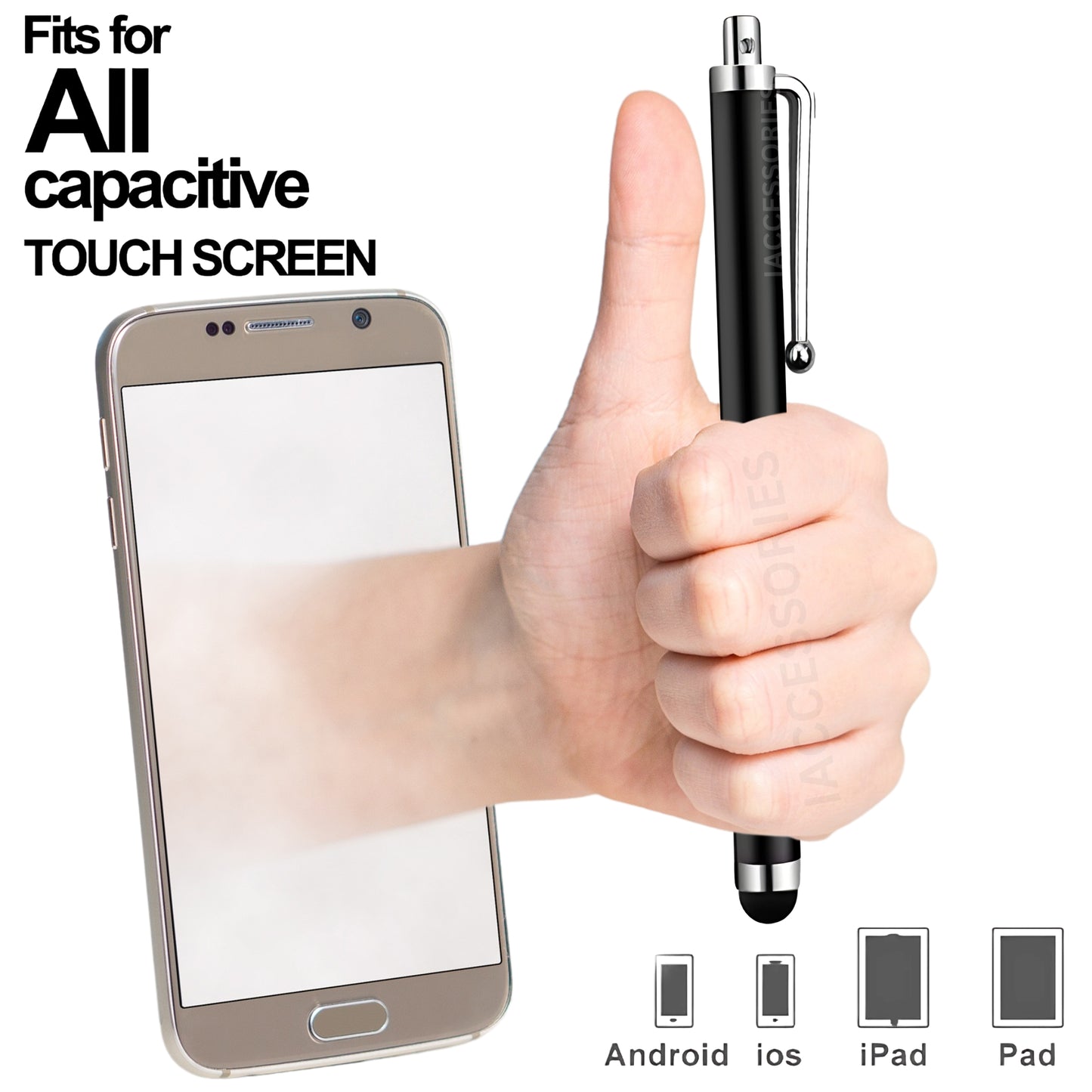 iAccessories Universal Capacitive Stylus Pens for All Touchscreen Devices Compatible with iPhone, iPad, Android Tablets, Mobile Phones - Pack of 10 - Black - iAccessories
