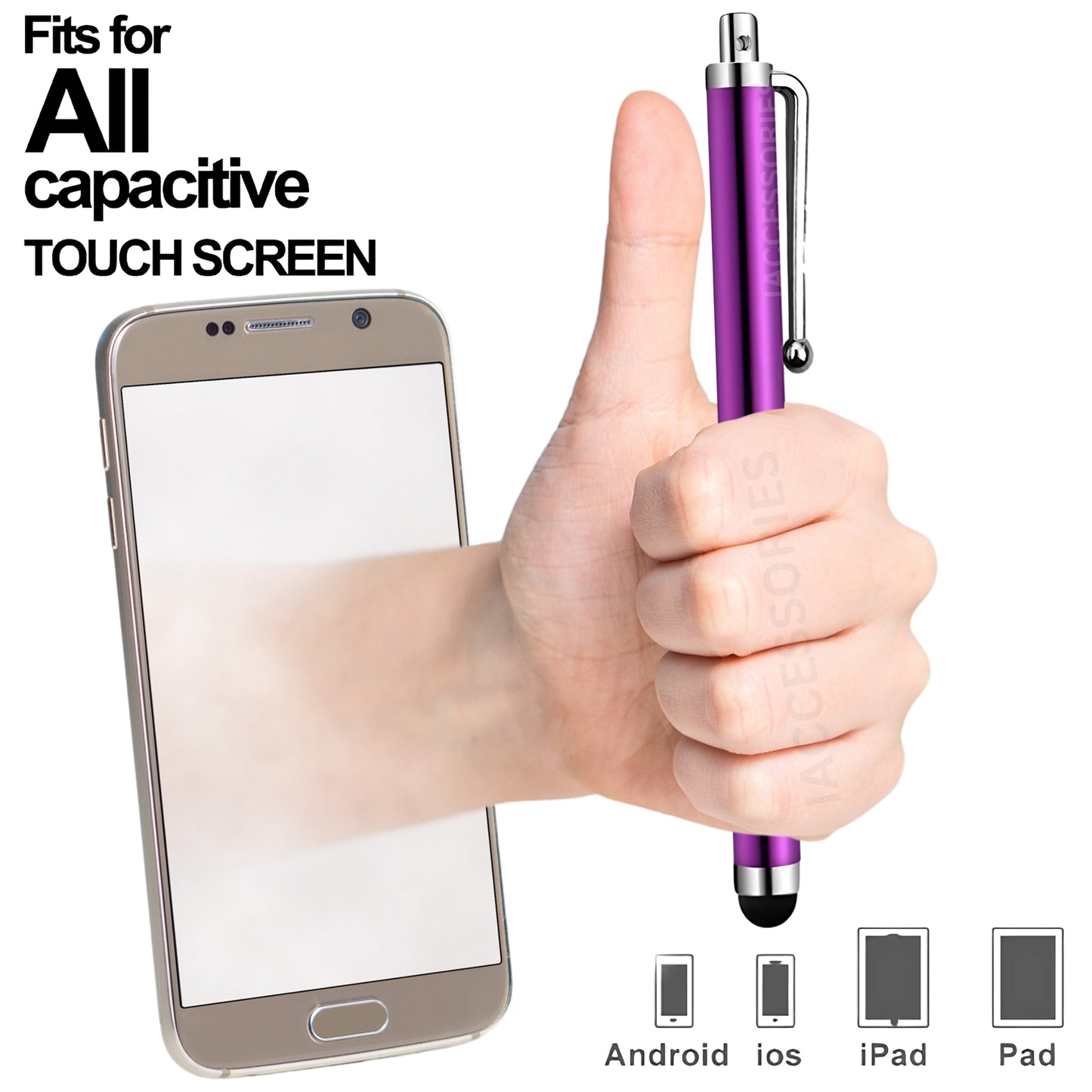 iAccessories Universal Capacitive Stylus Pens - Pack of 3 - Wine Purple - Compatible with All Touch Screen Devices, Smartphones, Tablet, Android Mobile Phones - iAccessories