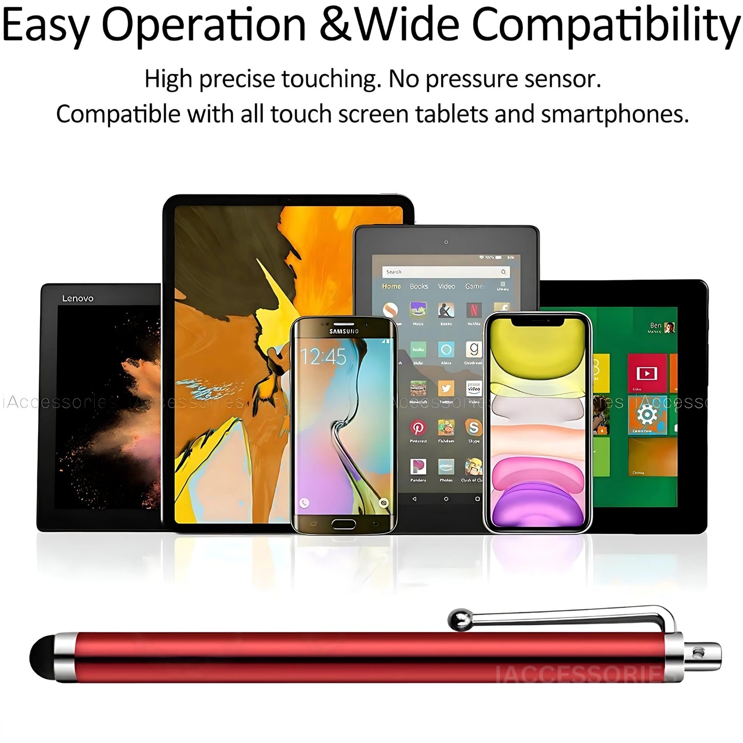 iAccessories Universal Capacitive Stylus Pens - Pack of 3 - Red - Compatible with All Touch Screen Devices, Smartphones, Tablet, Android Mobile Phones - iAccessories