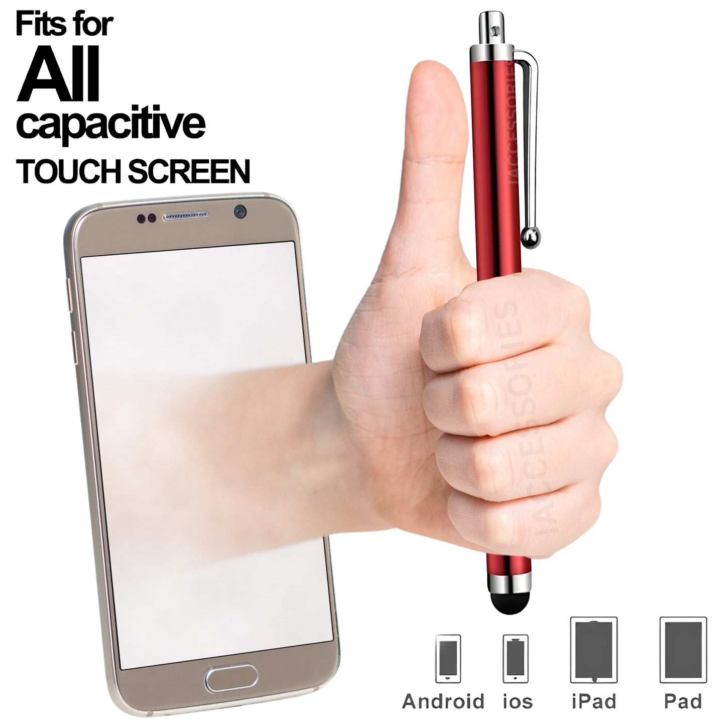 iAccessories Universal Capacitive Stylus Pens - Pack of 3 - Red - Compatible with All Touch Screen Devices, Smartphones, Tablet, Android Mobile Phones - iAccessories