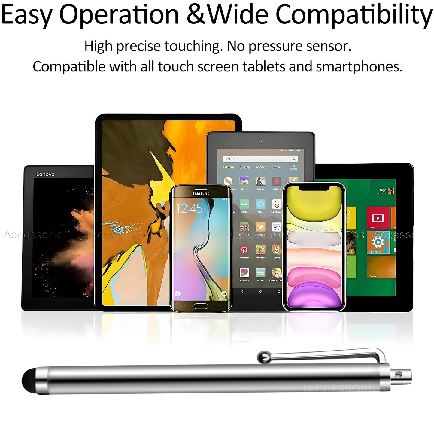 iAccessories Universal Capacitive Stylus Pens for All Touchscreen Devices Compatible with iPhone, iPad, Android Tablets, Mobile Phones - Pack of 10 - Silver - iAccessories