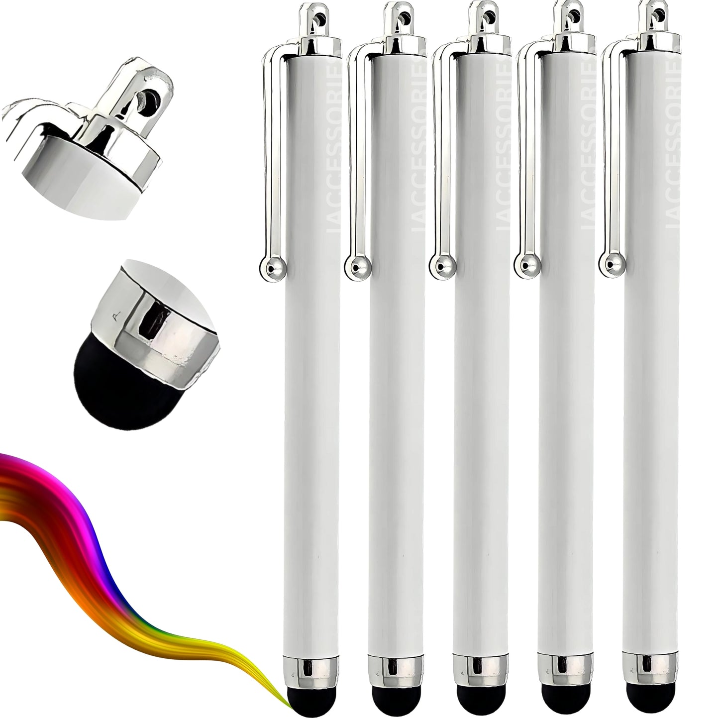 Universal Capacitive Stylus Pens - Pack of 5 (White) - iAccessories