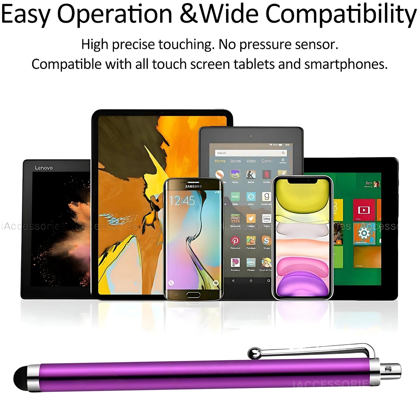 iAccessories Universal Capacitive Stylus Pens - Pack of 3 - Wine Purple - Compatible with All Touch Screen Devices, Smartphones, Tablet, Android Mobile Phones - iAccessories