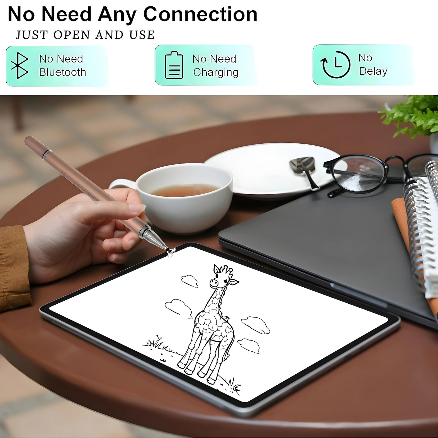 iAccessories 2 in 1 Fine Point Silicon Disc Tip Stylus with Ballpoint Pen for All Touch Screen Devices - Mobile Phones Android Tablets iOS Pads - Rose Gold - iAccessories