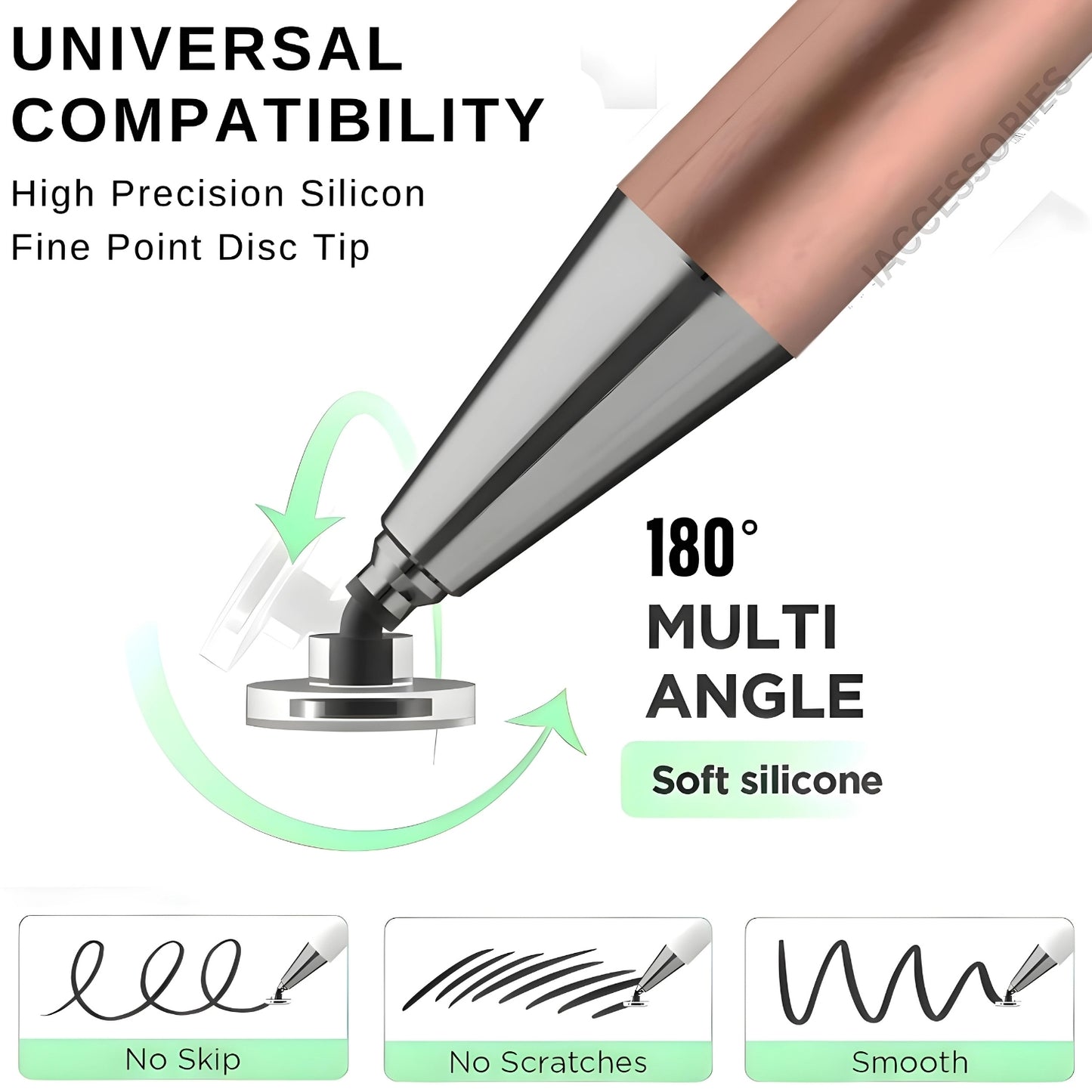 iAccessories 2 in 1 Fine Point Silicon Disc Tip Stylus with Ballpoint Pen for All Touch Screen Devices - Mobile Phones Android Tablets iOS Pads - Rose Gold - iAccessories