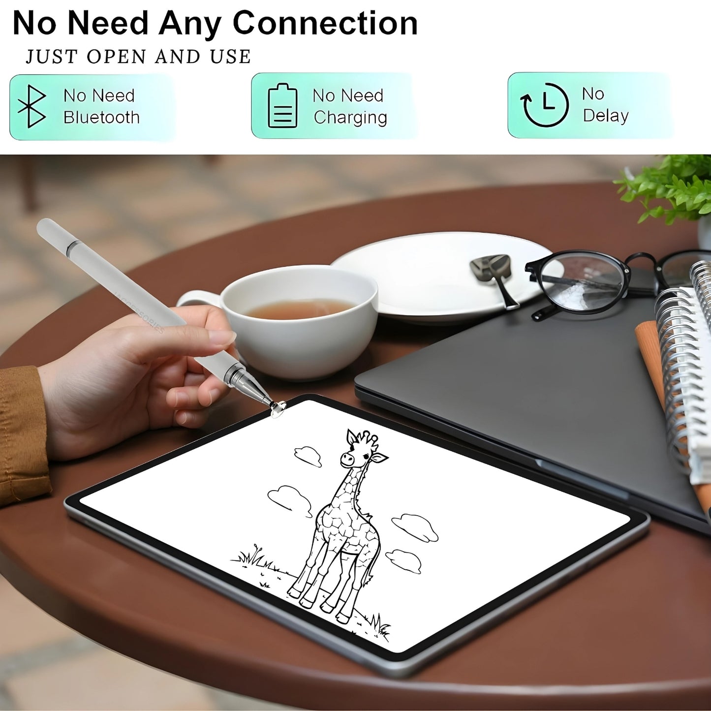 iAccessories 2 in 1 Fine Point Silicon Disc Tip Stylus with Ballpoint Pen for All Touch Screen Devices - Mobile Phones, Android Tablets, iOS Pads - White - iAccessories