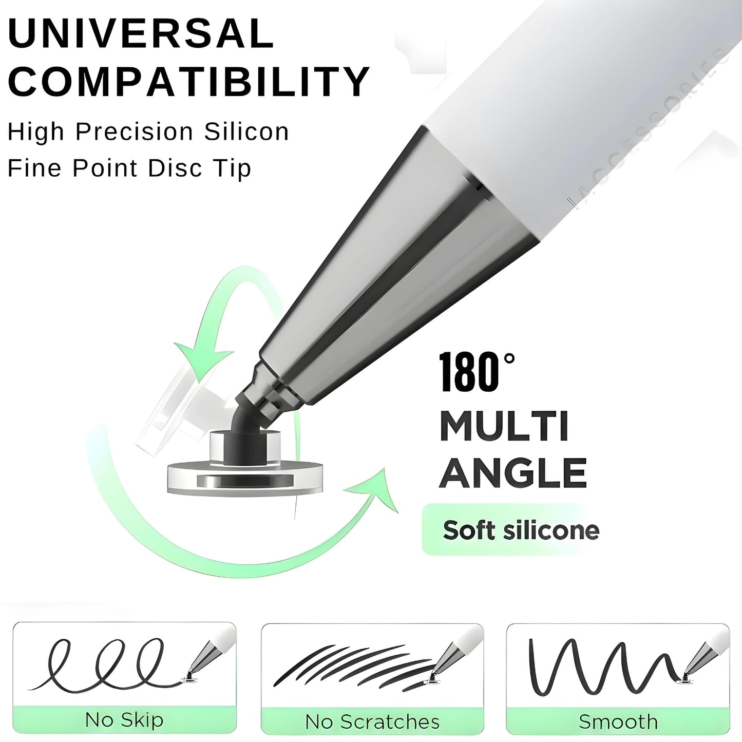 iAccessories 2 in 1 Fine Point Silicon Disc Tip Stylus with Ballpoint Pen for All Touch Screen Devices - Mobile Phones, Android Tablets, iOS Pads - White - iAccessories