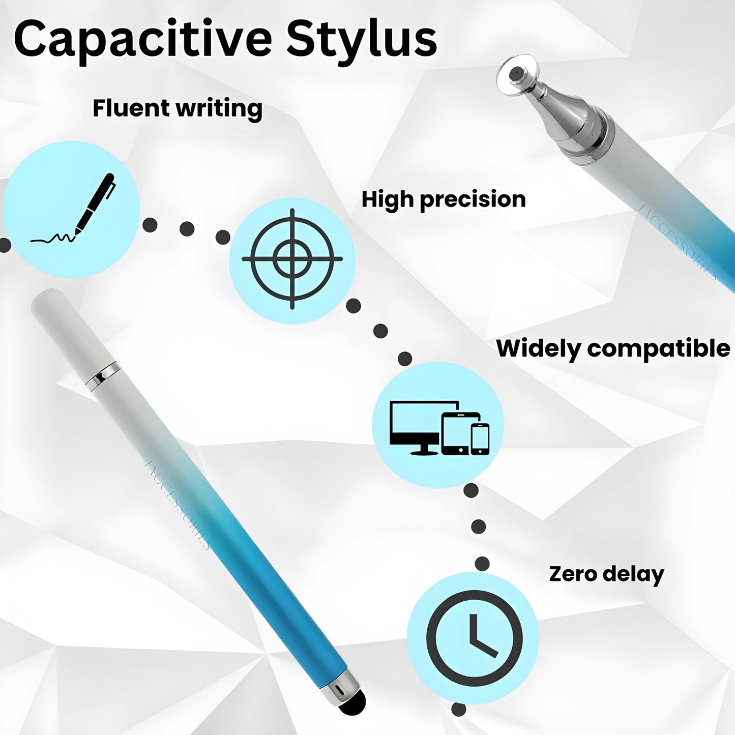 iAccessories 2-Way Dual-Sided Stylus Pen Compatible with All Touch Screen Mobile Phones, Pads, Tablets, iOS, Windows & Android - Blue Gradient - iAccessories
